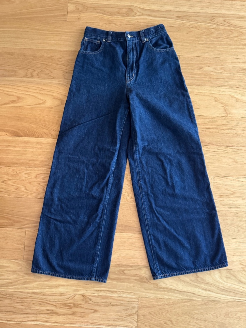 Madewell Superwide Leg Jeans 28 High Rise Dark Wash Wide Leg Denim Blue